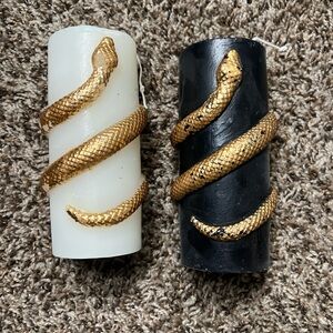 Gold Snake Wrapped Candles - Black and White Set